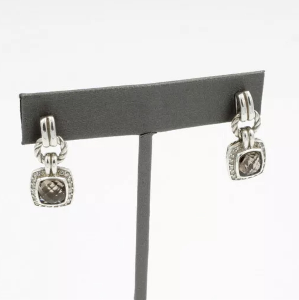David Yurman Sterling Silver Smoky Quartz Diamond Albion Dangle Earrings
